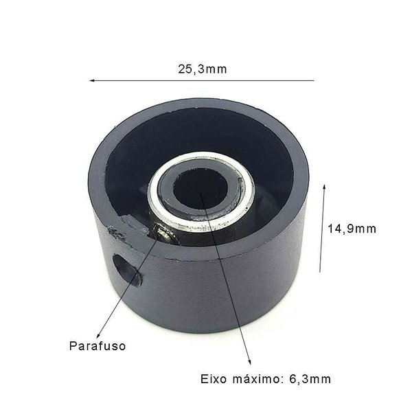 Knob Preto com Parafuso para Eixo Liso ou Estriado | KP-025P