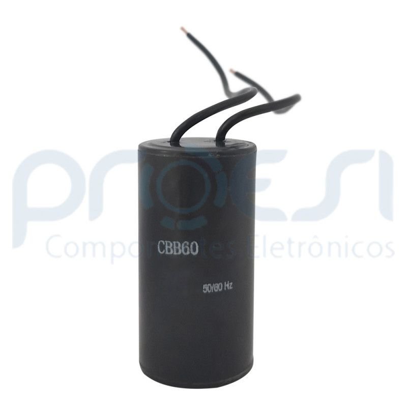 Visão detalhada do Capacitor de Partida CBB60 com 2 fios