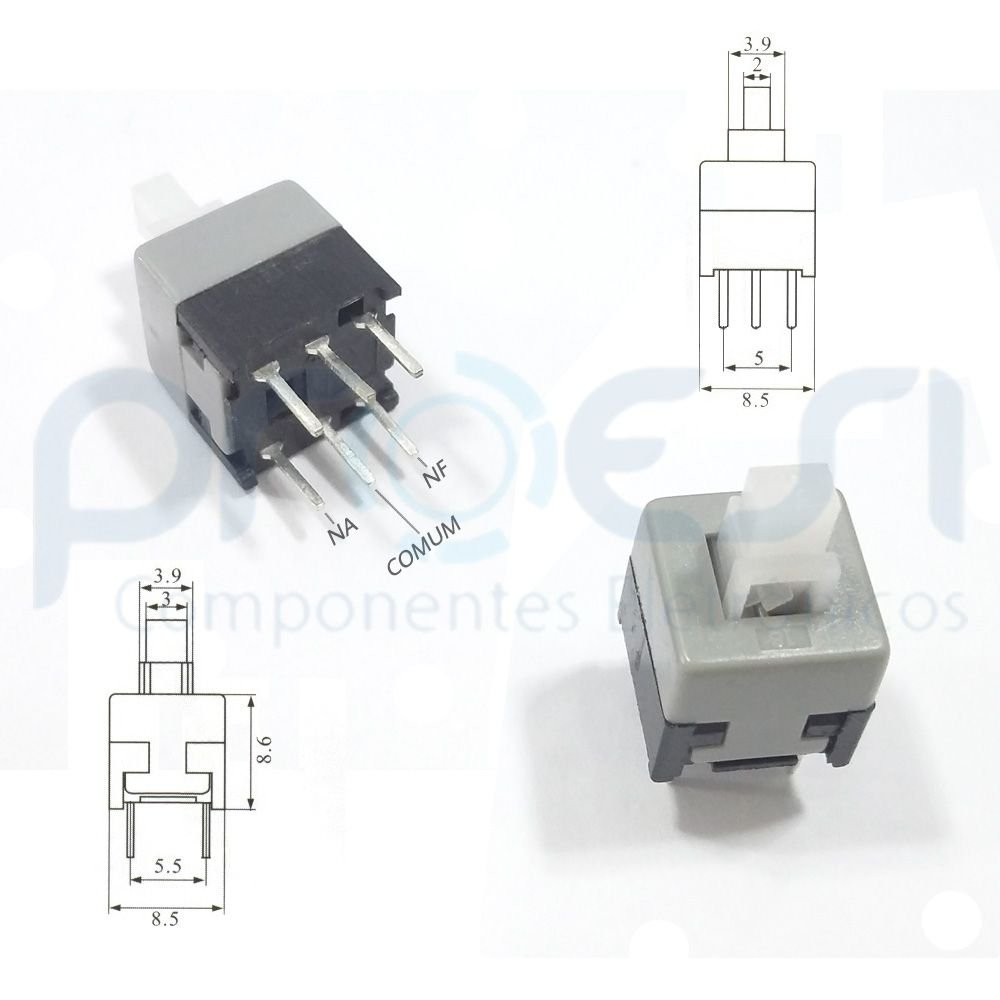 Chave Gancho 8,5X8,5 com Trava, 6 terminais, 2 contatos NA+NF