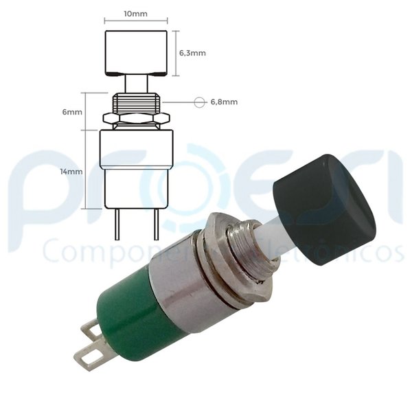 DS-323 Chave Push Button NA - 2T - Preta