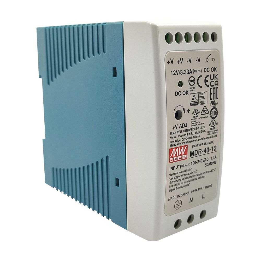 Fonte Alimentação Mean Well MDR-40-12 | 40W | Fixa Trilho 12V - 3,33A