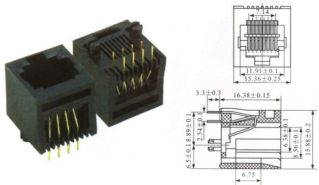 Jack RJ45 YH52-10 8P8C 180 Graus - Preto