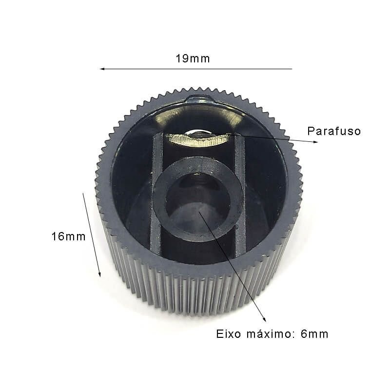 P the W クボタン Knob Preto com Parafuso para Eixo Liso ou Estriado | KP-03P