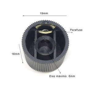 Knob Preto com Parafuso para Eixo Liso ou Estriado | KP-03P