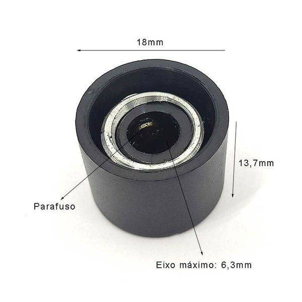 Knob Preto com Parafuso para Eixo Liso ou Estriado | KP-021P