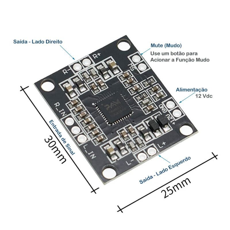 PAM8610 - Módulo Amplificador Digital Stereo - 2x15W | Proesi