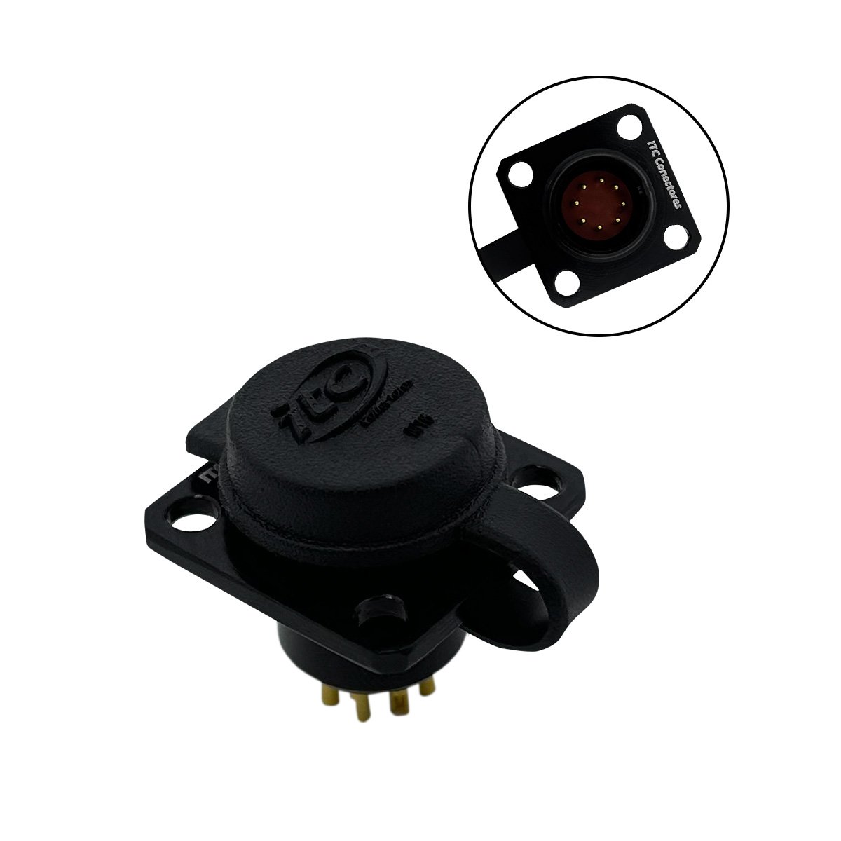 Conector Circular ITC M16 8 Vias Macho 3A Base Quadrada IP67