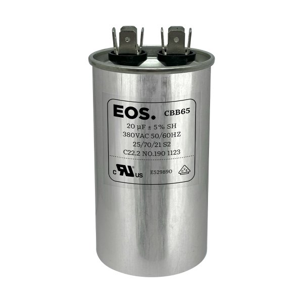 01 capacitor permanente cbb65 eos 20uf 380v corpo em aluminio