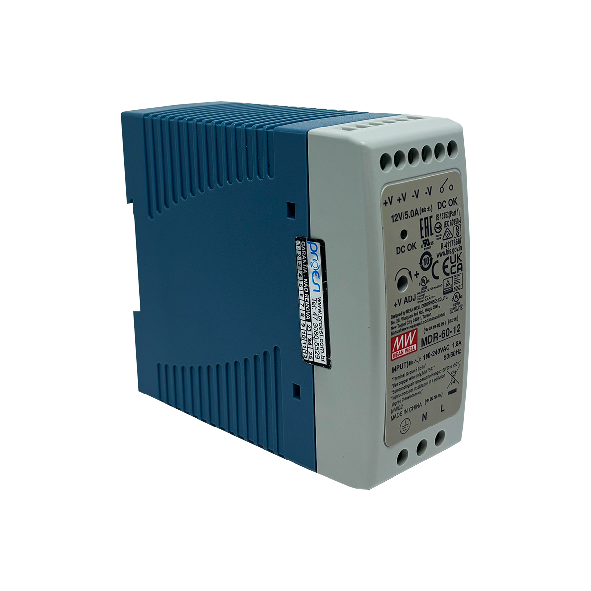Fonte de Alimentação MDR-60-12 Mean Well Fixa Trilho +12V