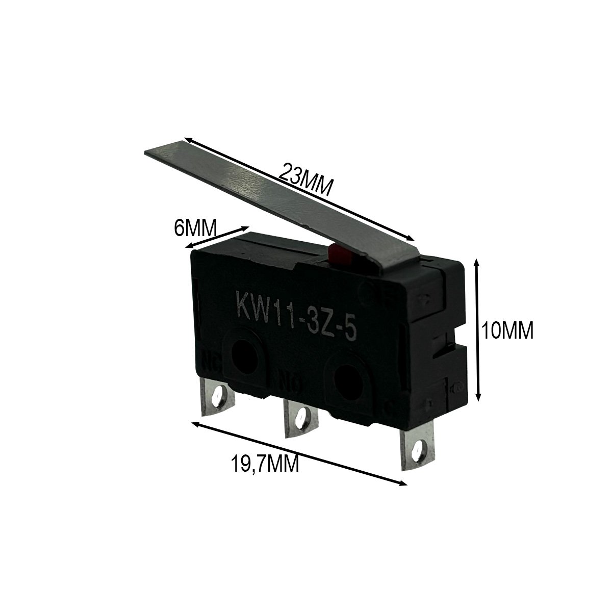 Micro Chave KW11-3Z-5A 3 Terminais com Haste 23mm