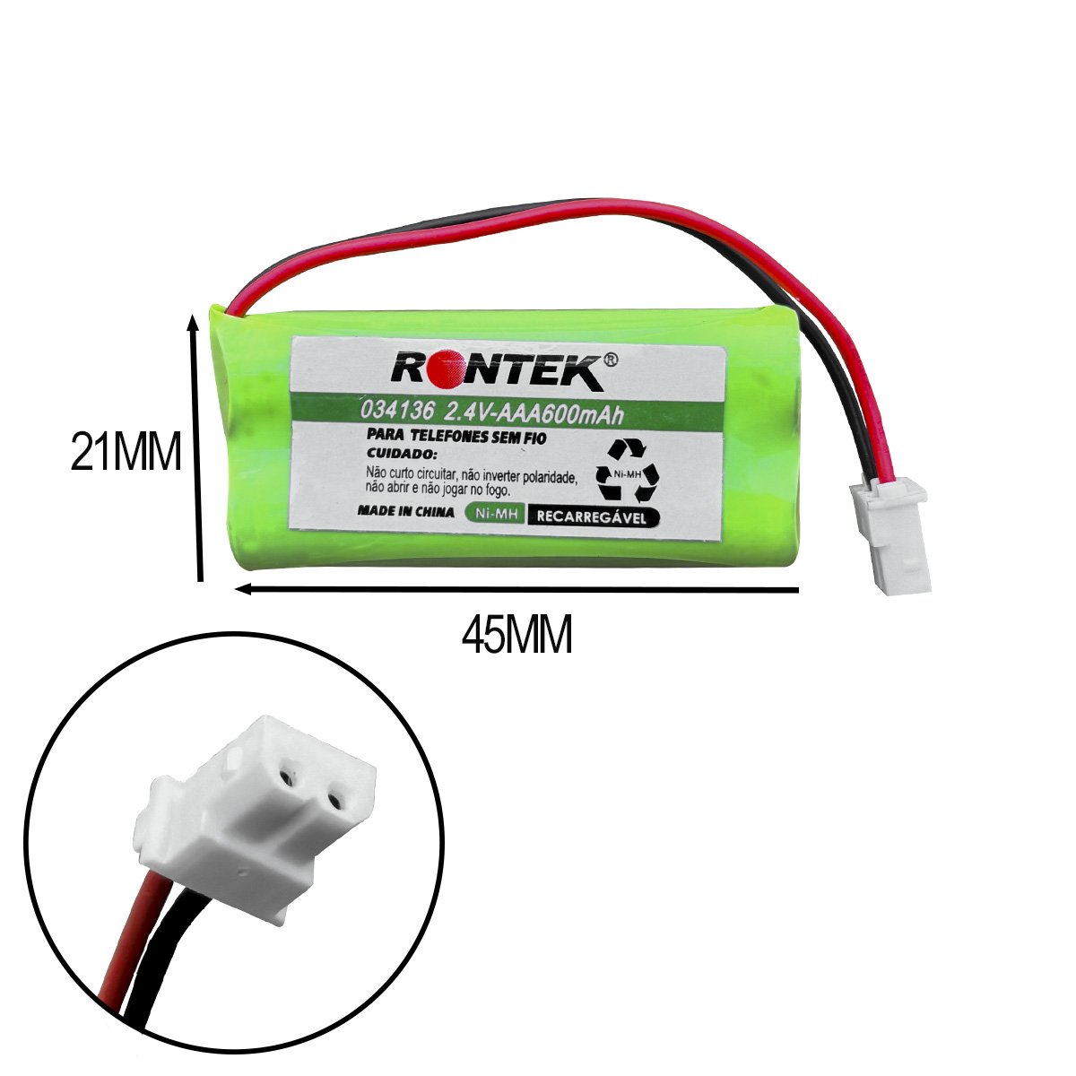 112922 c bateria recarregavel para telefone sem fio conector molex nimh 2xaaa 2 4v 600mah