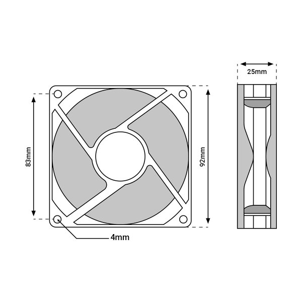Mini Ventilador AD0912HB-A76 92X92X25mm 12VDC Com Rolamento