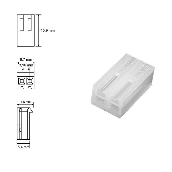 02 conector kk 3961 2 femea 3 96mm 2 vias nao acompanha terminal