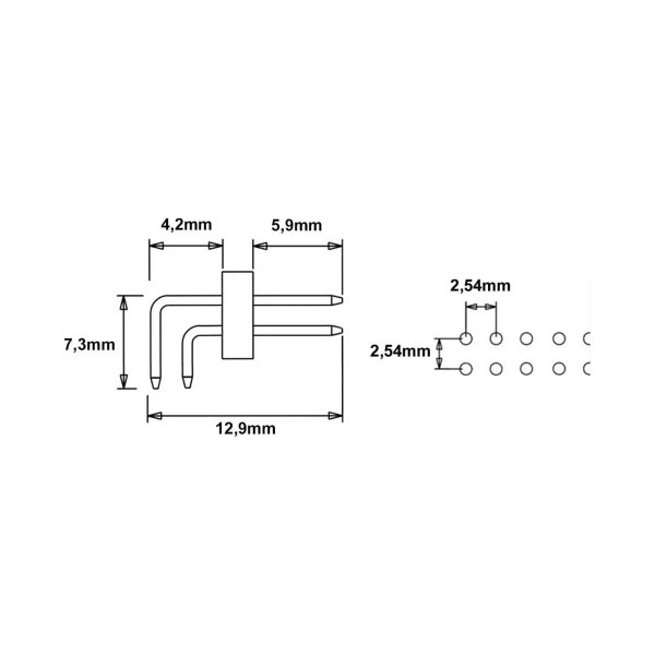 03 barra de pinos macho dupla 2x40x14 passo 2 54mm 90