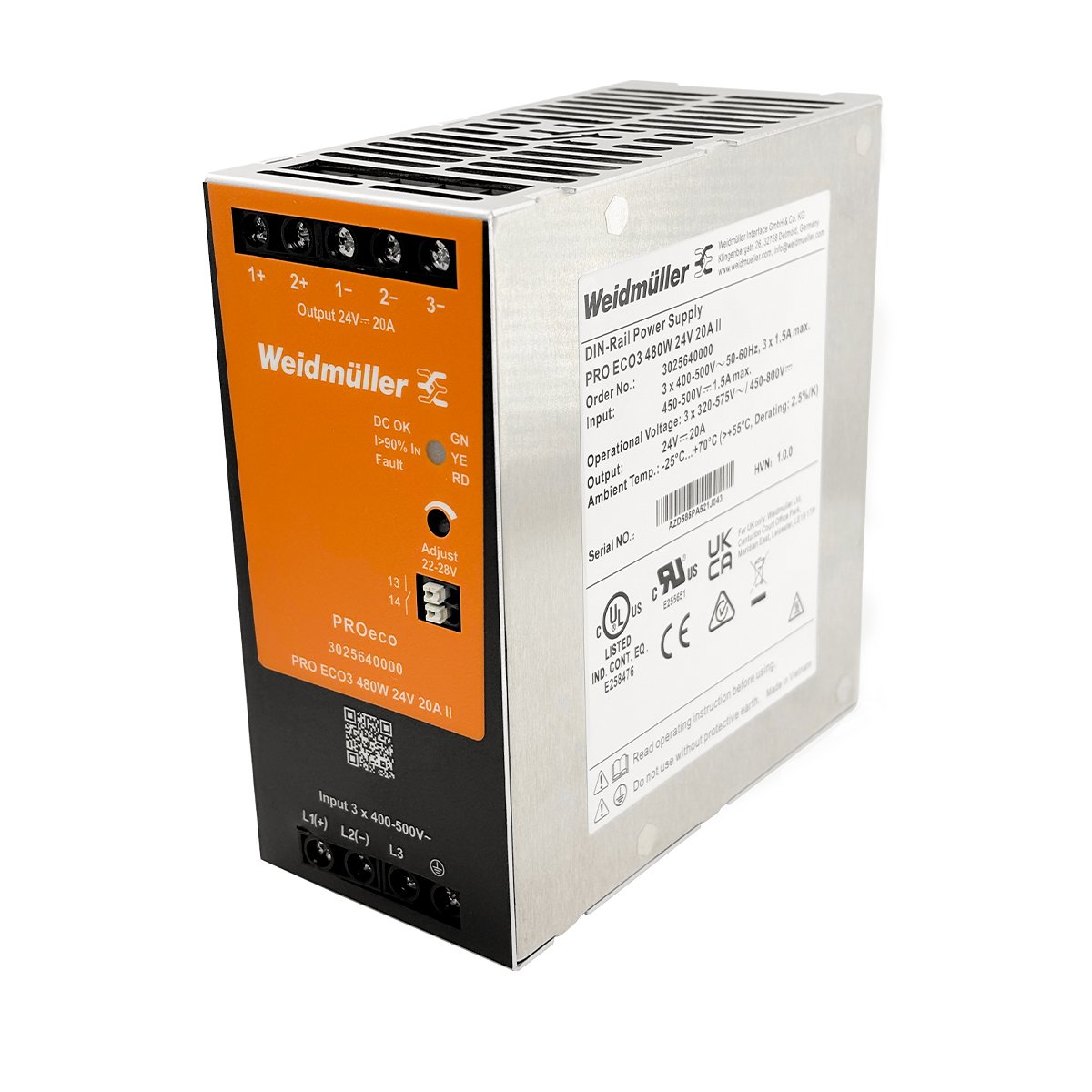 114264 fonte chaveada trifasica pro eco 3 24v 20a 480w 3025640000 weidmuller